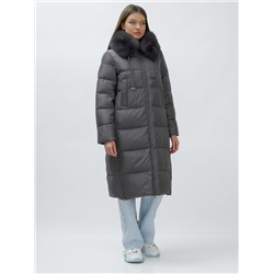 Пальто женское зимние с мехом песец большого размера темно-серого цвета 622_1TC