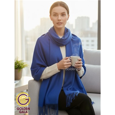 Палантин теплый кашемировый однотонный гладкий Арт 7255Ш/38 ярко-синий