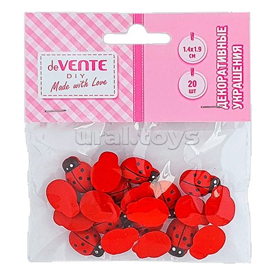 Декоративные украшения "Божьи коровки" деревянные, самоклеящиеся, размер 14x19 мм, 20 шт, красный