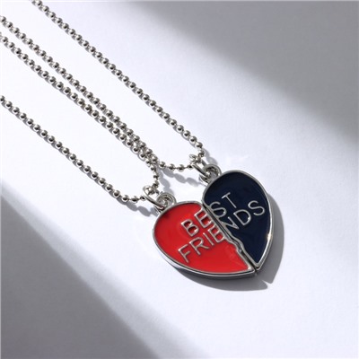 Кулоны «Неразлучники» best friends, сердце, цвет красно-синий в серебре, 45 см