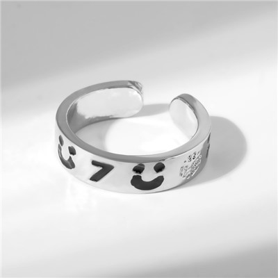 Кольцо «Семь» подкова, цвет чёрный в серебре, безразмерное