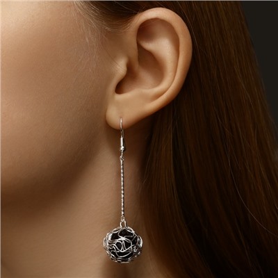 Серьги висячие «Шар плетёный», цвет чёрный в серебре, 6.5 см