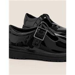 Kids' Leather Riptape T Bar School Shoes (8 Small - 1 Large)