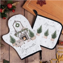 Набор кухонный Magic winter, варежка-прихватка 20×28 см, прихватка 19×19 см,100% хлопок