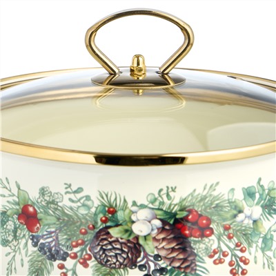 КАСТРЮЛЯ ЭМАЛИРОВАННАЯ AGNESS СО СТЕКЛЯННОЙ КРЫШКОЙ СЕРИЯ "CELEBRATION", 2.8 Л, 20*12 СМ