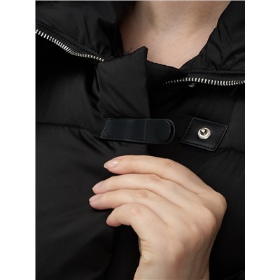 Куртка зимняя женская с мехом и капюшоном тренд черного цвета 7639Ch