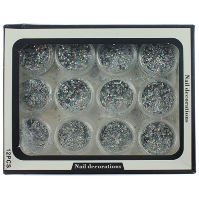 Nail Decorations, микс голография с мишурой, набор 12 шт.