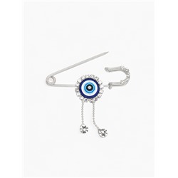 Булавка-оберег «От сглаза» глаз с подвесками, 5 см, бело-синяя в серебре