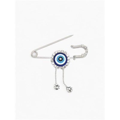 Булавка-оберег «От сглаза» глаз с подвесками, 5 см, бело-синяя в серебре