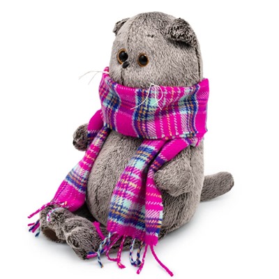 Мягкая игрушка "Кот Басик в ярко-розовом шарфе" (22 см)