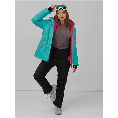 Горнолыжная куртка женская зимняя бирюзового цвета 7091Br