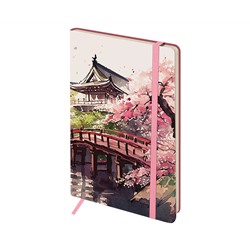 Записная книжка А5 80л. ЛАЙТ, кожзам, Greenwich Line "Sakura. Karahafu", с резинкой, тиснение фольгой, блок в линию