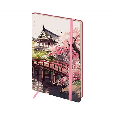 Записная книжка А5 80л. ЛАЙТ, кожзам, Greenwich Line "Sakura. Karahafu", с резинкой, тиснение фольгой, блок в линию