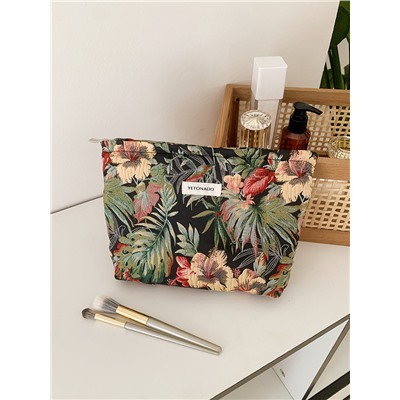 Retro capacious cosmetic bag, handheld organizer bag to go out, travel bag, liner, flowered
