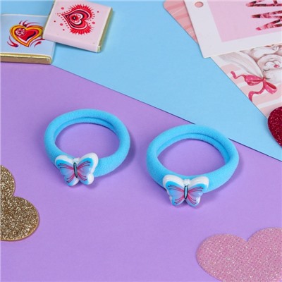 Резинки для волос «Маленькая радость», набор 2 шт., бабочка, 3.5 см, голубые
