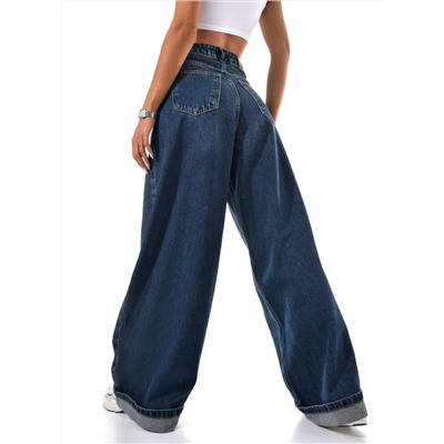 Женские джинсы широкие с подворотом CRACPOT