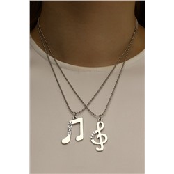 Кулоны парные «Ноты», 45 см, цвет чернёное серебро