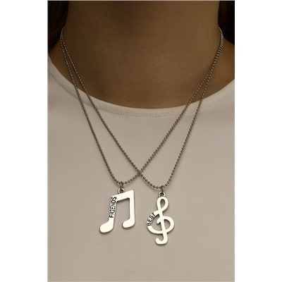 Кулоны парные «Ноты», 45 см, цвет чернёное серебро