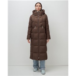 Пальто зимнее утепленное с капюшоном женское коричневого цвета 7729K