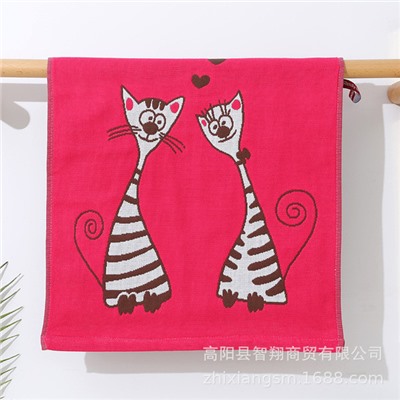 Zhiyang towel New couple cat gauze square towel Korea Soft absorbent kitchen hand wipe towel factory price wholesale