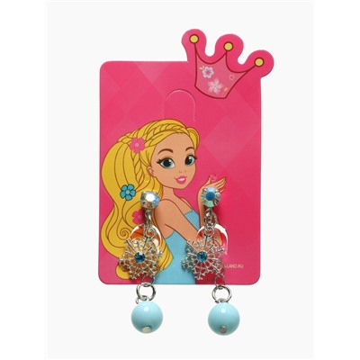 Серьги-клипсы детские «Выбражулька» снежинка на цепочке с кругом кристалл, голубо-радужные