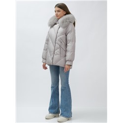 Полупальто женское зимние с мехом песец люкс класса серого цвета 6227Sr
