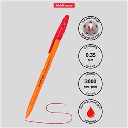 Ручка шариковая ErichKrause R-301 Orange Stick, узел 0.7 мм, чернила красные, длина линии письма 2000 метров, штрихкод на ручке