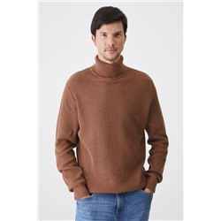 Sweter bawełniany męski z fakturą  kolor brązowy