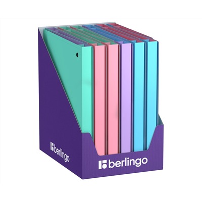 Папка на 4 кольцах Berlingo "Haze" A4, 24мм, 600мкм, D-кольца, с внутр. карманом, софт-тач, ассорти