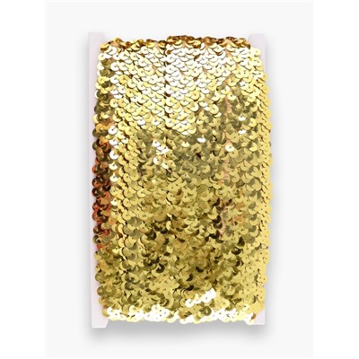 Тесьма декоративная с пайетками, на резинке, 2 см, 9±0.5 м, цвет золотой