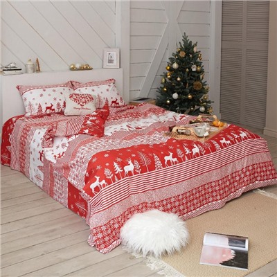 Постельное белье новогоднее LoveLife 1,5сп "Reindeer" 143*215см,150*225см,50*70см-2штуки