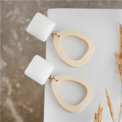 Серьги из дерева «Ваканда» треугольник с квадратом, цвет бело-бежевый