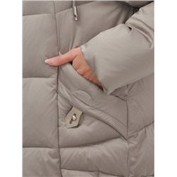 Куртка зимняя женская с мехом и капюшоном тренд коричневого цвета 7660K