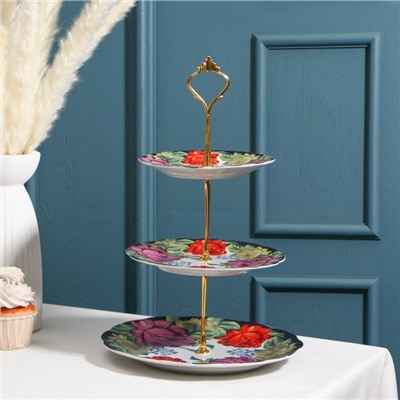 Этажёрка для фруктов и десертов Доляна «Роспись», 3 яруса, d=15/17.8/22.8 см, керамика, разноцветная