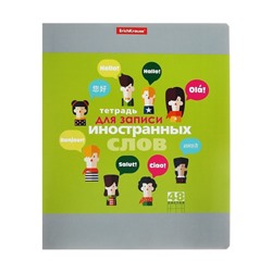 Тетрадь для записи иностранных слов, 48 листов в клетку, ErichKrause Hello, три столбца: слово, транскрипция, перевод, МИКС