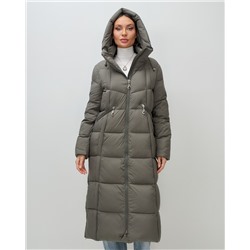 Пальто зимнее утепленное с капюшоном женское темно-серого цвета 7729TC