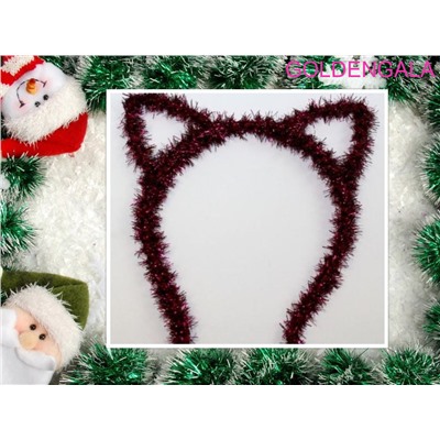 Ободок с ушками из мишуры новогодний ОБ25 Цвет ярко-розовый