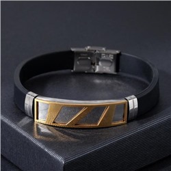 Браслет мужской «Стиль» прямоугольник резной, цвет чёрный с серебряно-золотым, 22 см