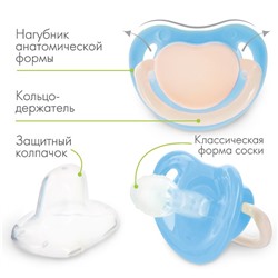 Соска-пустышка анатомическая, силикон, от 0 мес., цвет голубой