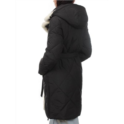 309 BLACK/WHITE Пальто зимнее стеганое женское (200 гр. холлофайбер, натуральная норка)