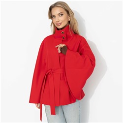 Жакет‑кейп на подкладе, Дикое притяжение (с поясом, красный)