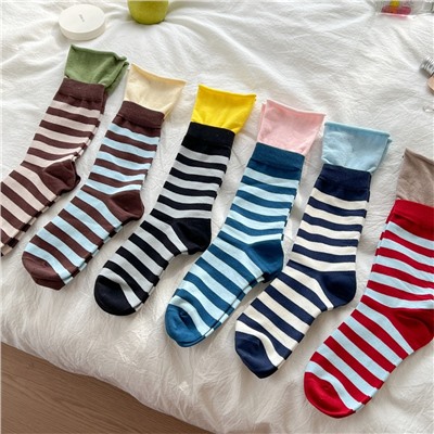 Early autumn niche design color striped double -layer socks inspiration Japanese stack wearing contrasting candy color long tube pile socks