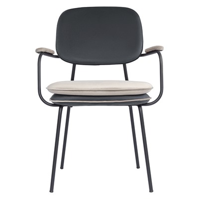 Стул с подлокотниками и контрастным кантом Pea, велюр, темно-серый/бежевый