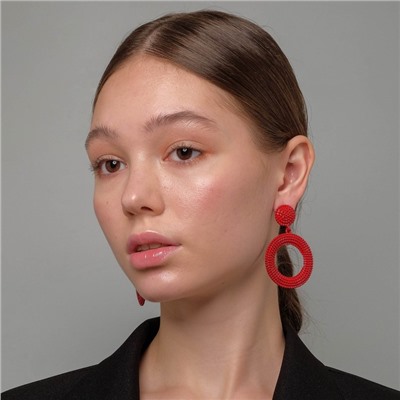 Серьги металл «Затмение» круг, цвет красный