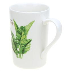 Кружка фарфоровая "Листья" 370мл, д7,7см h11,5см, деколь микс с золотом, в цветной коробке (Китай)