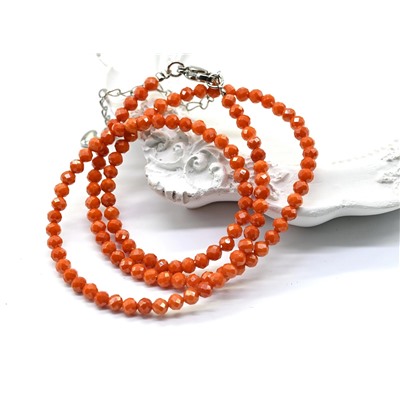 Чокер на шею из мелких граненых бусин фианита шарик 3мм цв.рыжий, 40см