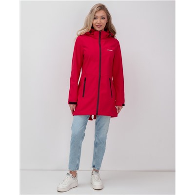 Парка спортивная женская с капюшоном softshell красного цвета 9568Kr
