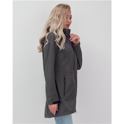 Парка спортивная женская с капюшоном softshell темно-серого цвета 9568TC