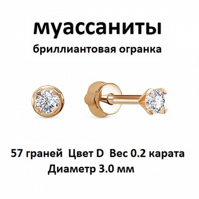 Серьги с муассанитом позолоченные серебро 925*