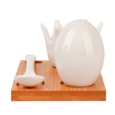 Набор на подставке: подставка для яйца, солонка, ложка "Naturel" 11,5*8*5см (подарочная упаковка)